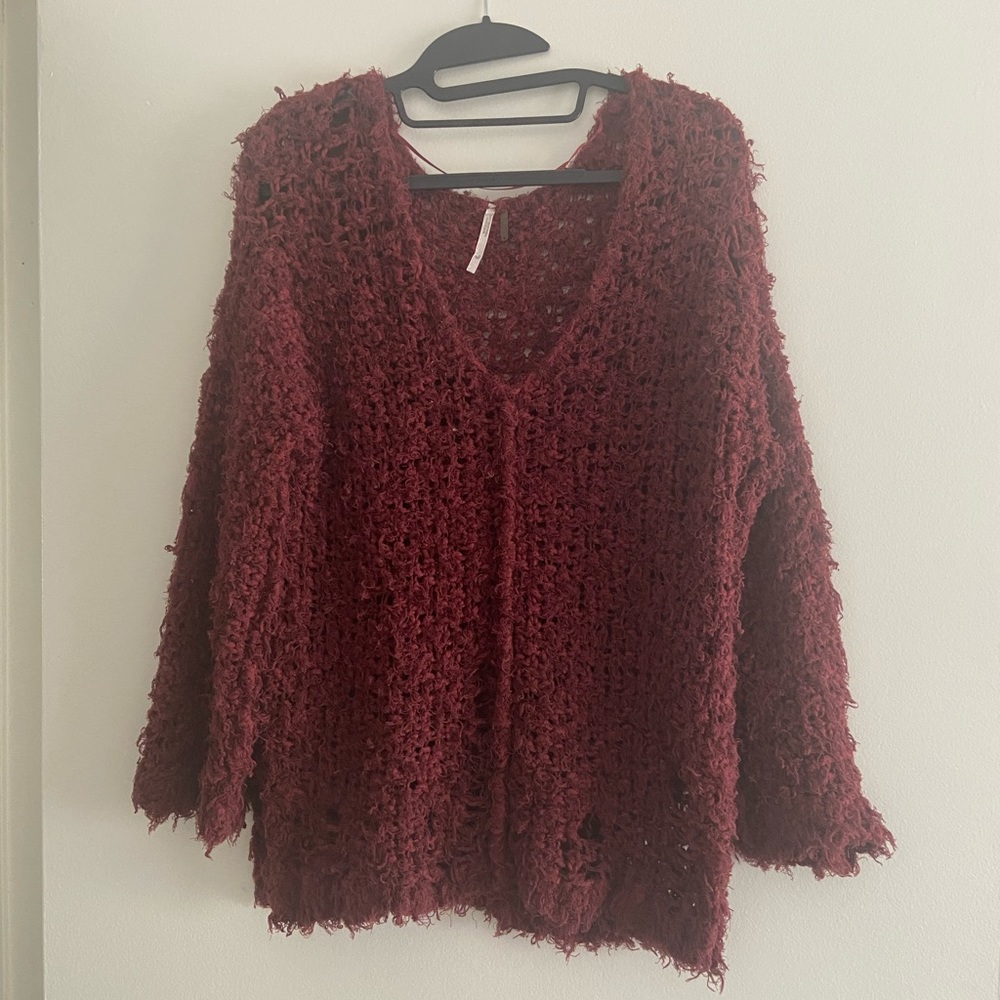 Free People oversized distressed maroon sweater XS